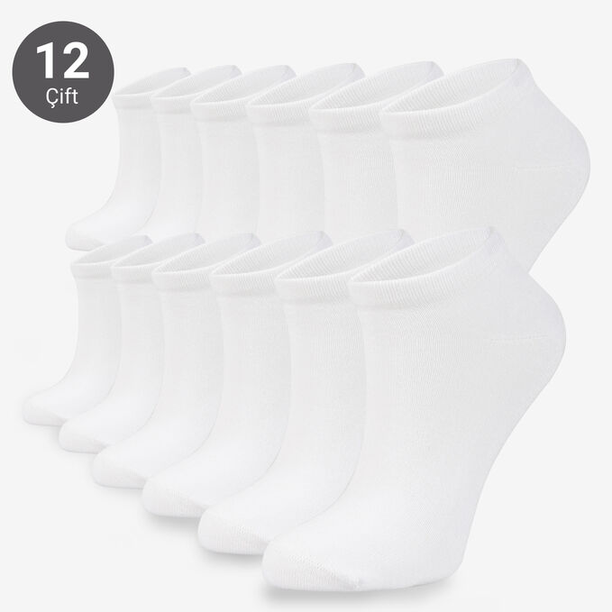 Toptan 12'li Bambu Patik Kadın Beyaz Çorap-B33