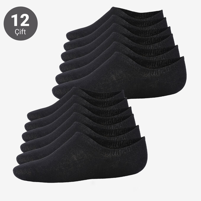 Toptan Kadın 12'li Pamuklu Sneakers Çorap Siyah-B74