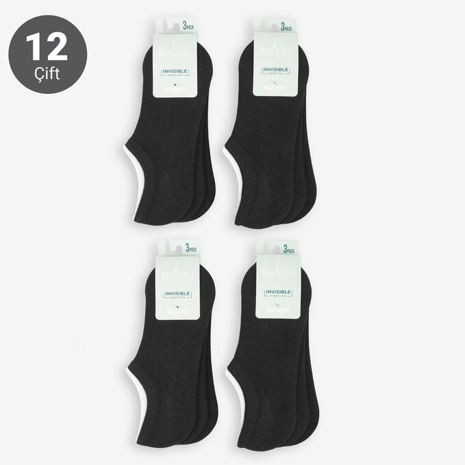 Toptan Kadın 12'li Pamuklu Sneakers Çorap Siyah-B74